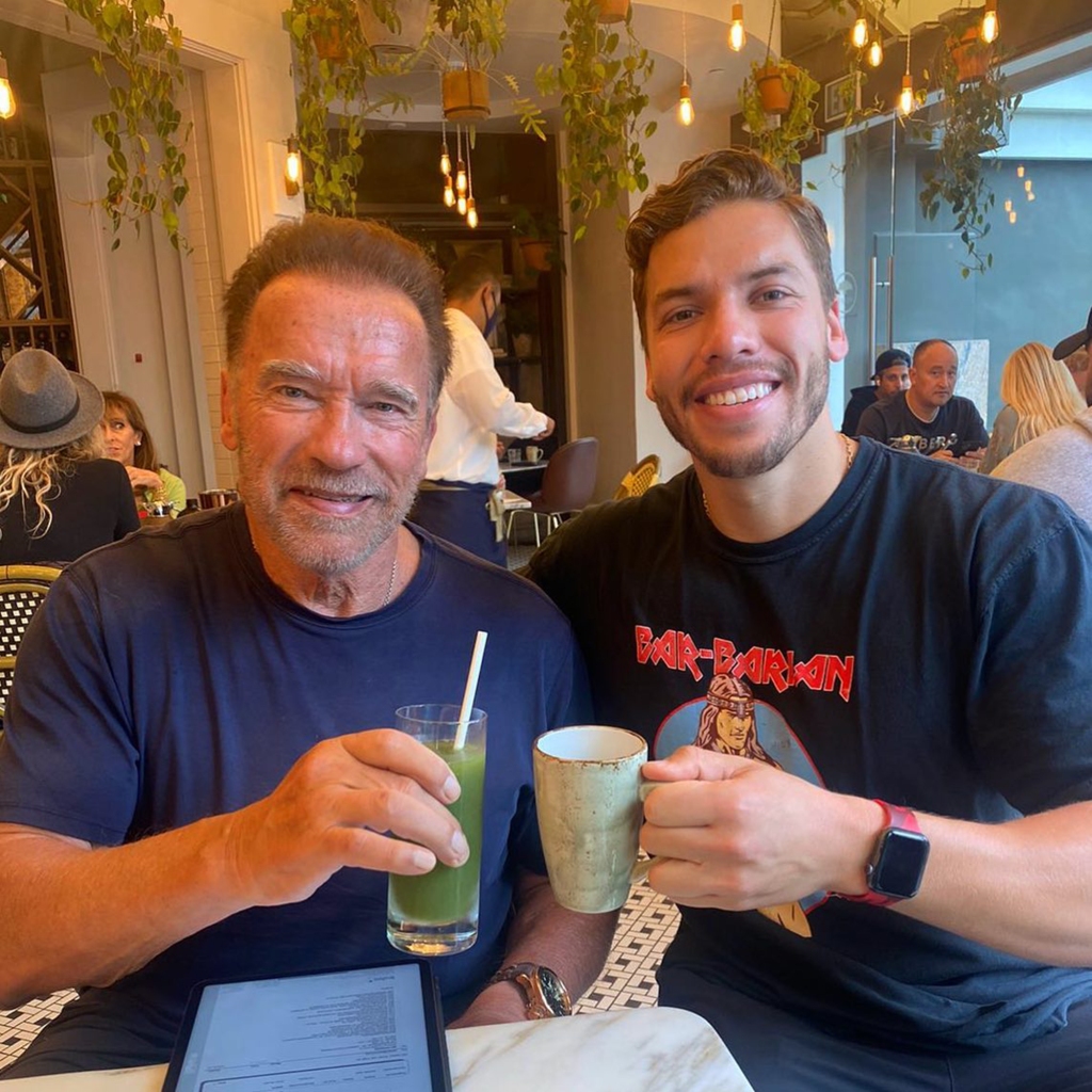 Arnold Schwarzenegger is shown with his son, Joseph Baena, in a photo from the latter's Instagram account.