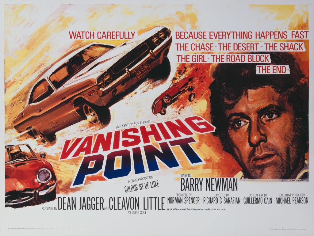 A poster for the British release of Richard C. Sarafian's 1971 action road movie "Vanishing Point."