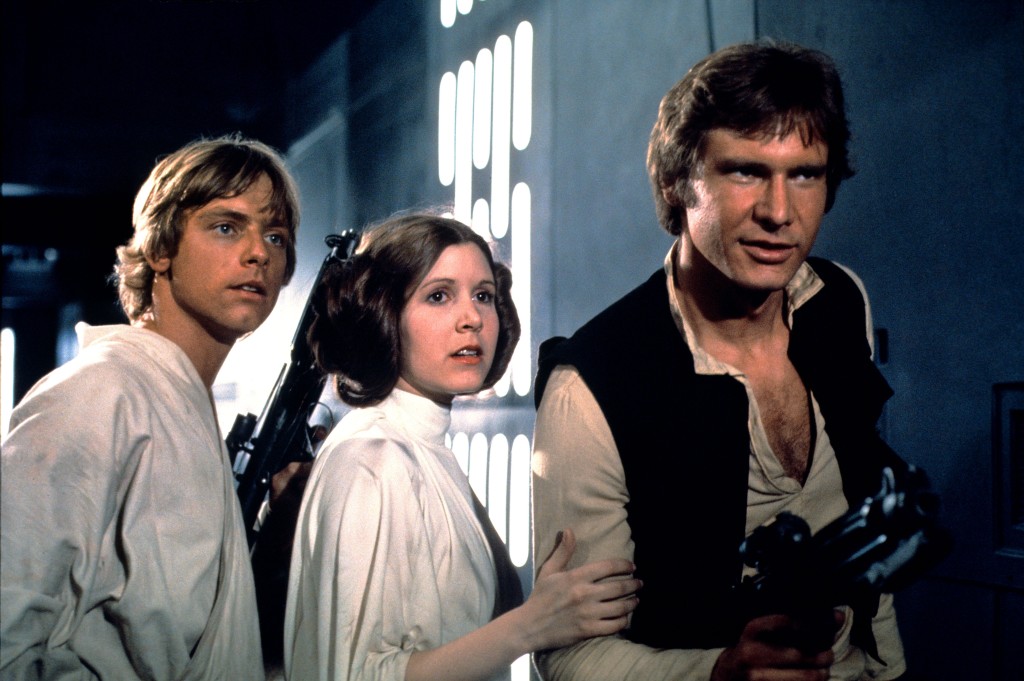 Mark Hamill (left), Carrie Fisher (center) and Harrison Ford (right) in "Star Wars: A New Hope."