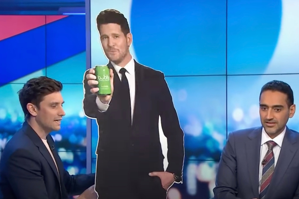 Host Sam Tauton found a cardboard cutout of Bublé at Schnitz, which he claimed he saw a woman “hugging."
