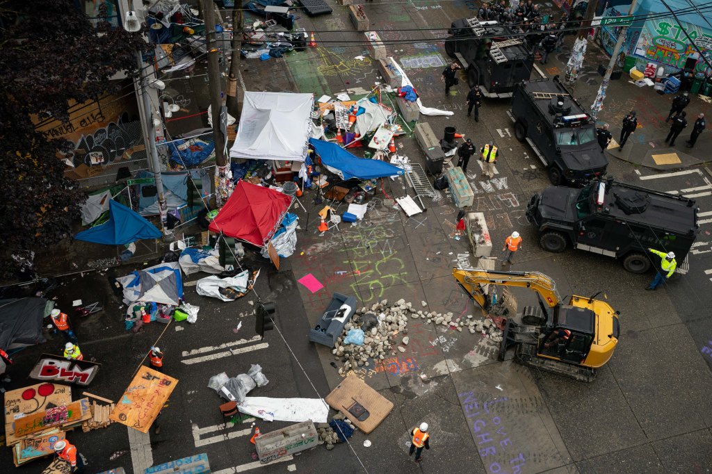 The remains of Seattle's autonomous "CHOP" zone after it was dismantled by official city crews. Photo taken July 1, 2020. 