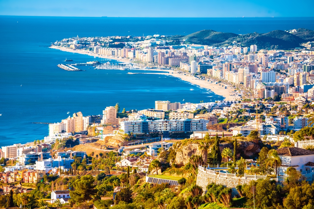 Fuengirola coastline on Costa del sol aerial view