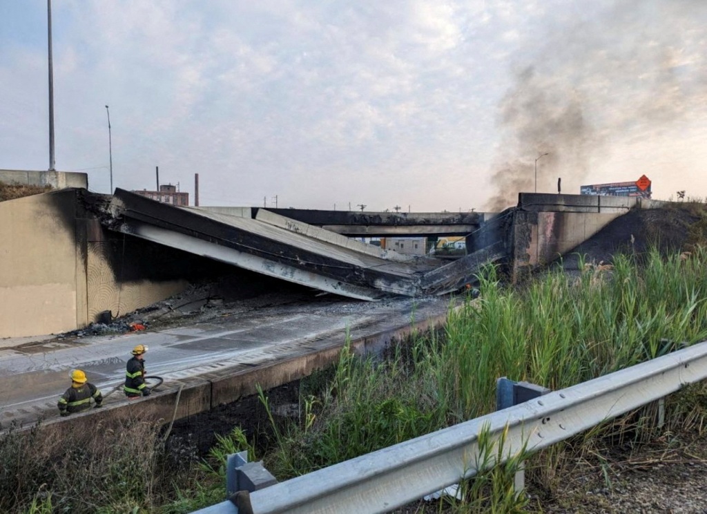 The northbound overpass collapsed on Sunday following a tanker truck explosion, which also left the southbound lanes damaged and in need of demolition. 