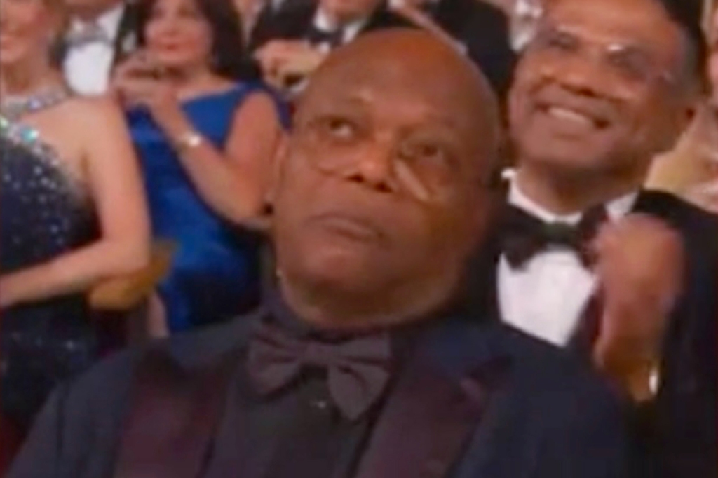 Not impressed: Samuel L. Jackson's face became a meme on Sunday, after fans noticed his less-than-impressed reaction to losing at the 76th Annual Tony Awards