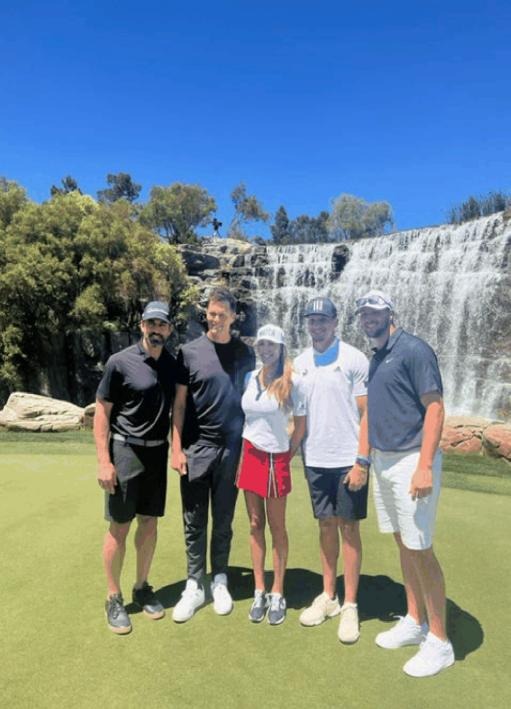 A civil lawsuit filed against Sara Jacqueline King said she used her celebrity connections to impress her investors. The suit included this shot of King with NFL stars Aaron Rodger, Tom Brady and Patrick Mahomes.