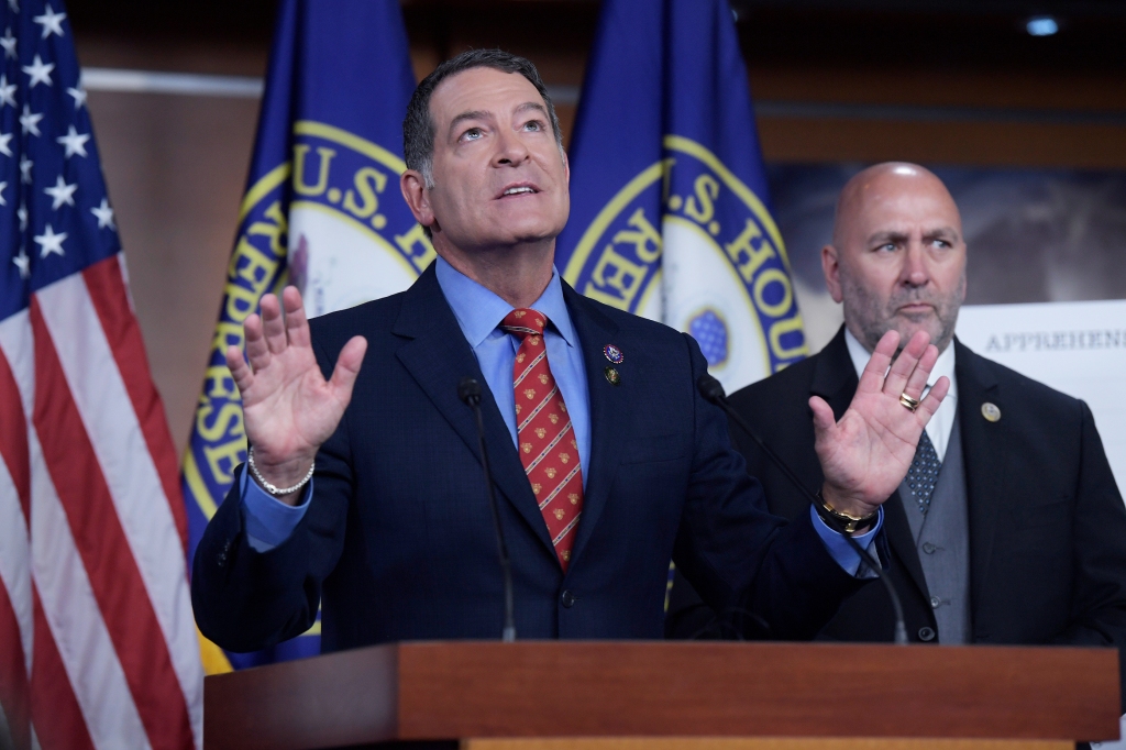 Homeland Security Committee Chair Mark Green speaks about the investigation into Mayorkas during a press conference today at Capitol Hil.