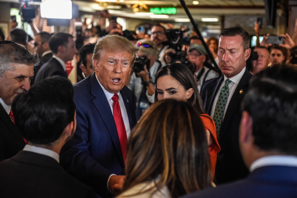 Former U.S. President Donald Trump visits the Versailles restaurant in the Little Havana neighborhood after being arraigned at the Wilkie D. Ferguson Jr. United States Federal Courthouse on June 13, 2023 in Miami, Florida.