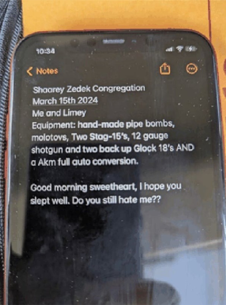 A note from Pietila's phone appeared to schedule his alleged planned attack on the anniversary of the 2019 Christchurch shooting, with the plan listing the guns and explosives needed. 
