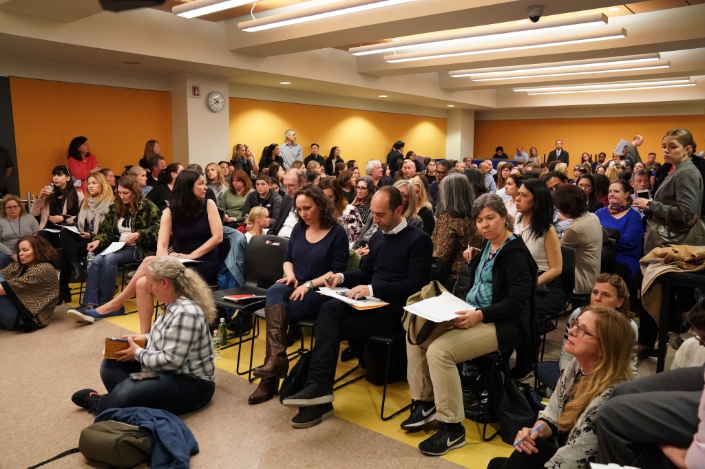Parents attending a meeting for the NYC School Board Community Education Council District 2 which was held at PS 340 in New York, NY on April 17, 2019.