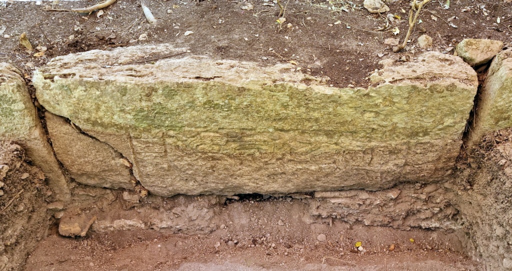 A view shows a part of an engraved stone after archaeologists from Mexico's National Institute of Anthropology and History.