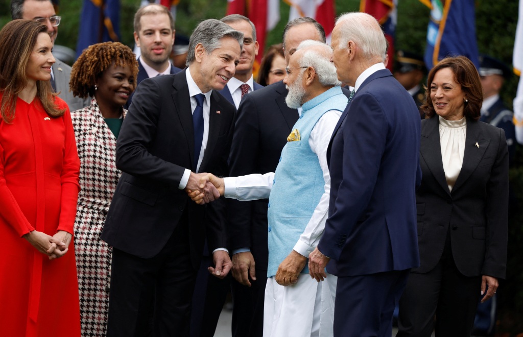 Secretary of State Antony Blinken shakes Indian Prime Minister Modi's hand