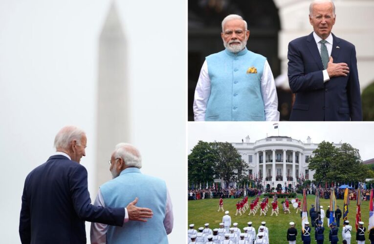 Biden puts hand on heart for India anthem at Modi welcome