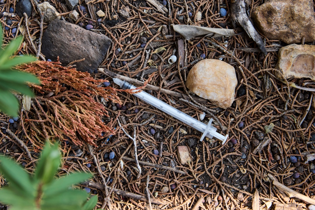 Drug syringes can be found all over homeless camps.