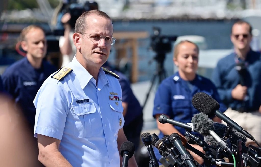 U.S. Coast Guard officials speak during a press briefing in Boston, Massachusetts, the United States, June 22, 2023.