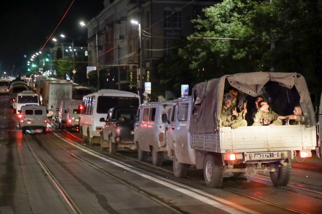 Wagner Group vehicles in Rostov-on-Don, Russia on June 24, 2023.