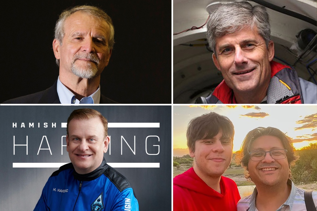 The victims of the Titan submersible are Hamish Harding, Paul-Henri Nargeolet, Stockton Rush, Shahzada Dawood, and his son Suleman (clockwise from top left).