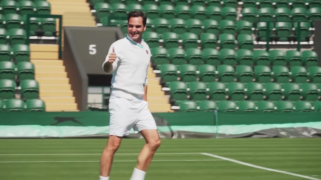 "Shall we play some tennis?" Federer asks the racquet-wielding royal before he agrees to start off a rally. 