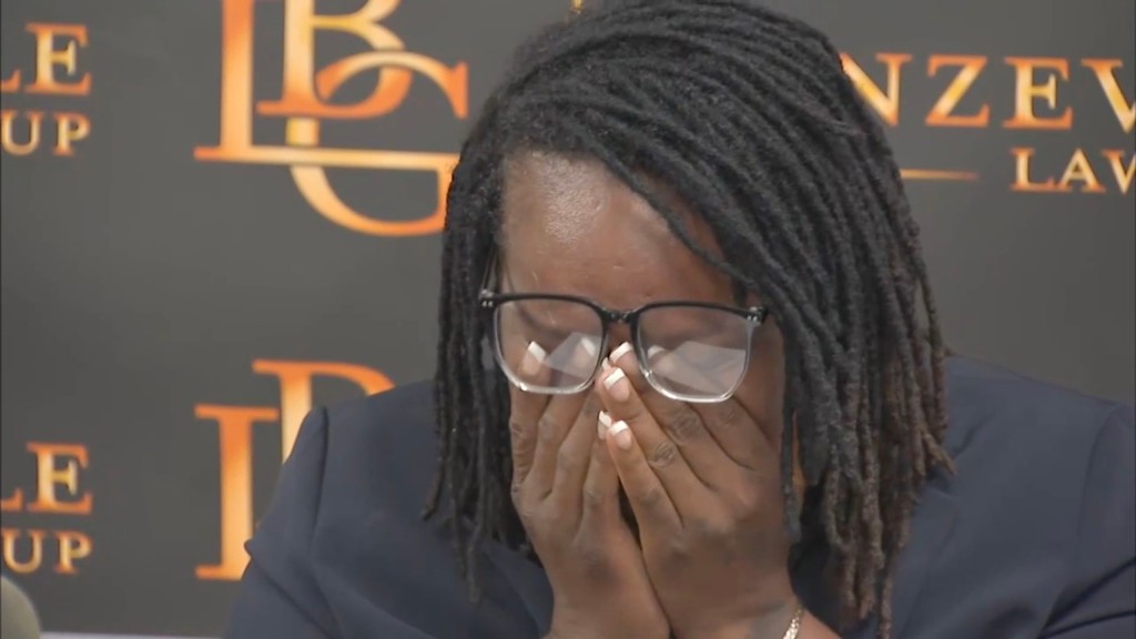 Carlishia Hood in tears at the press conference.