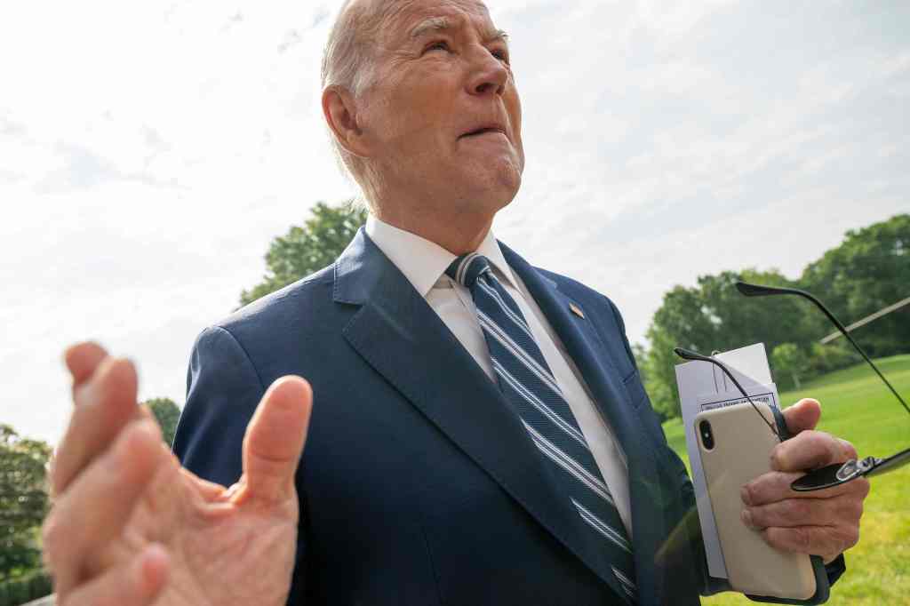 Biden's face had visible markings from the machine when he spoke to reporters on the White House's South Lawn on June 28, 2023.