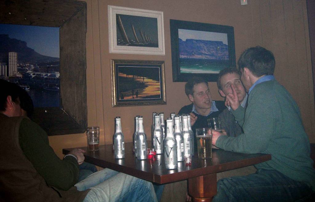 Prince William with friends at a pub.