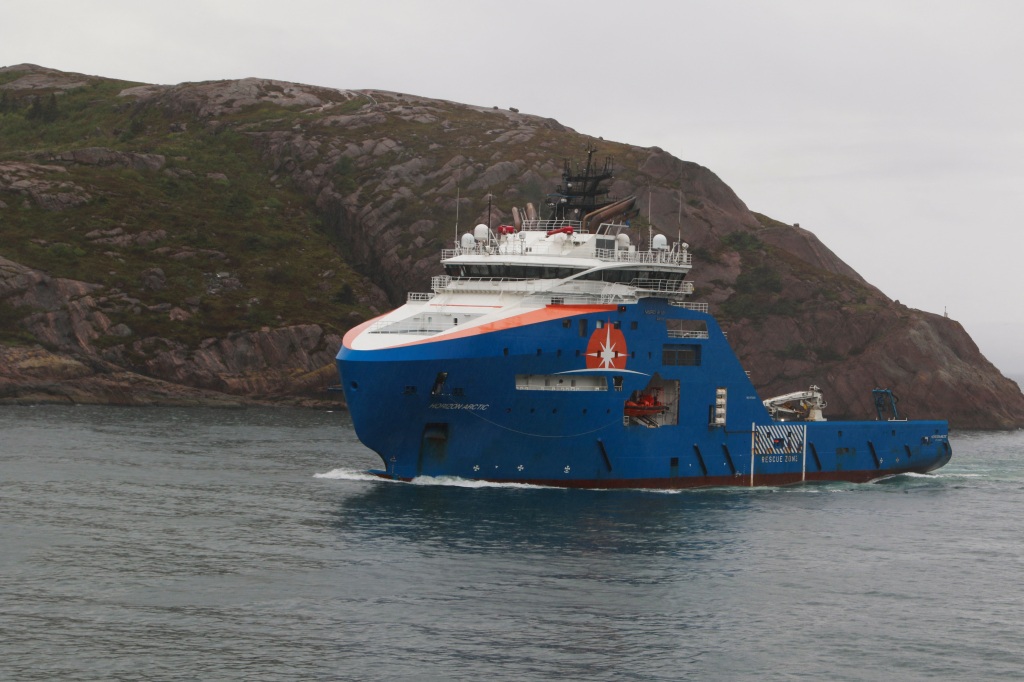 A view of the Horizon Arctic ship, as salvaged pieces of the Titan submersible from OceanGate Expeditions are returned, in St. John's harbour, Newfoundland, Canada June 28, 2023.