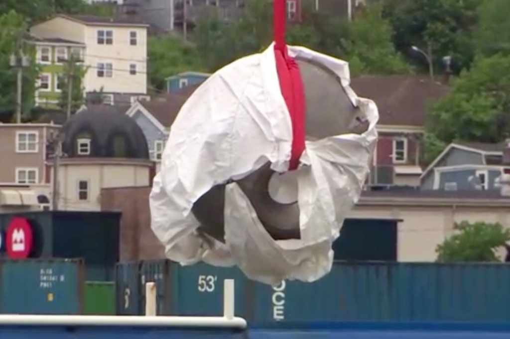 A view of the Horizon Arctic ship, as salvaged pieces of the Titan submersible from OceanGate Expeditions are returned, in St. John's harbour, Newfoundland, Canada June 28, 2023.