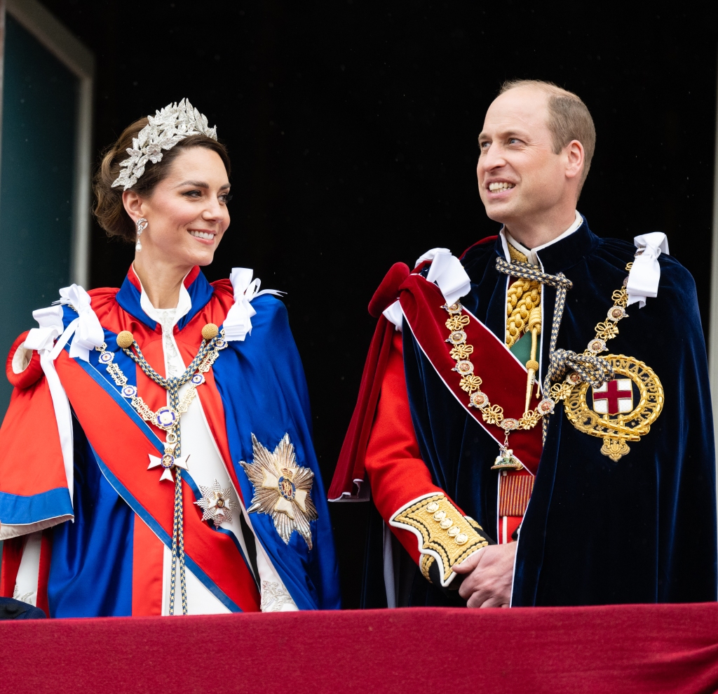 , Princess of Wales and Prince William, Prince of Wales on the balcony of Buckingham Palace following the Coronation of King Charles III and Queen Camilla on May 6.