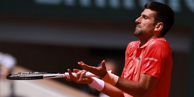 Novak Djokovic reacts during a match