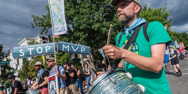 Climate advocates protest against Mountain Valley Pipeline