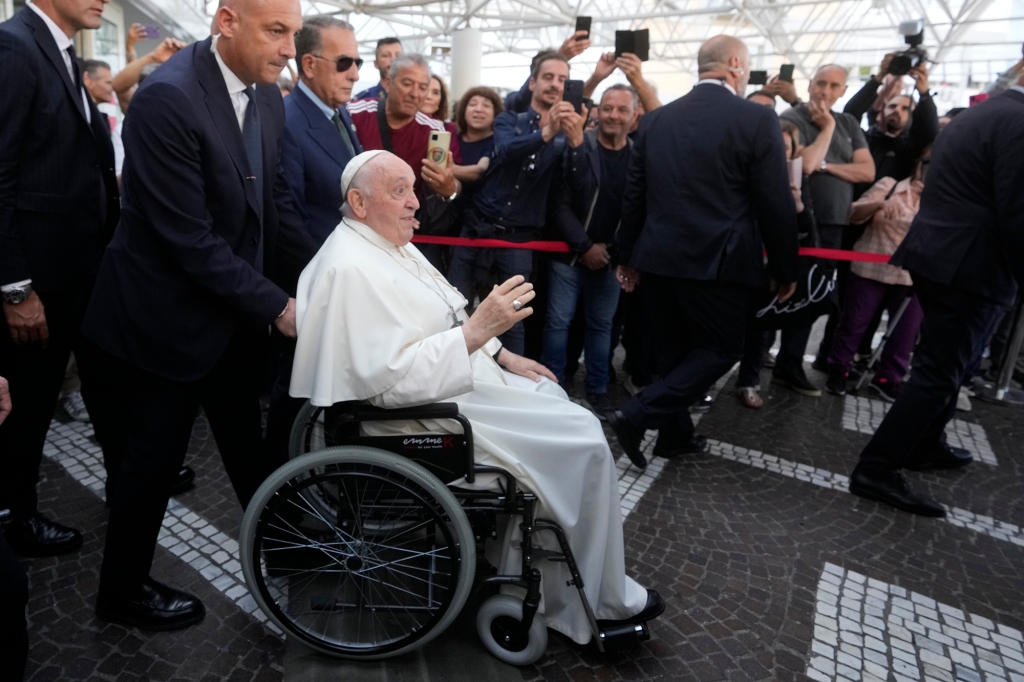 Pope Francis leaves the Agostino Gemelli University Polyclinic in Rome, Friday, June 16, 2023,