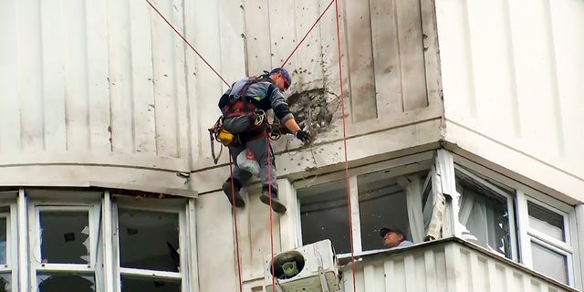 Moscow building damaged by drone