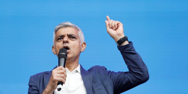 London Mayor Sadiq Khan speaks at Trafalgar Square