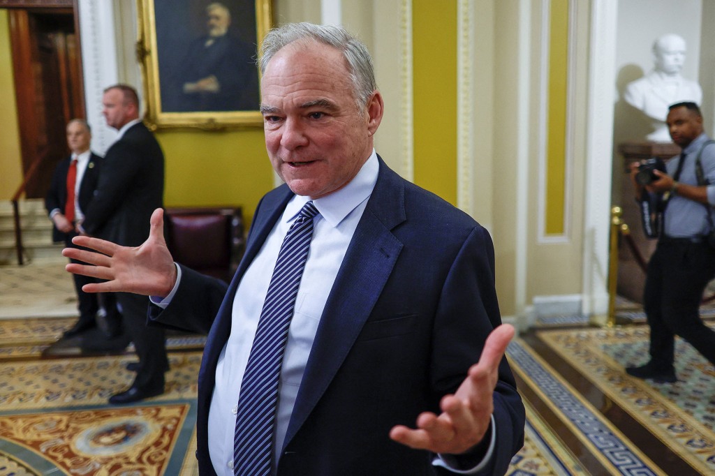 Senator Tim Kaine (D-VA) talks to reporters about wrangling over the upcoming vote on debt ceiling legislation to avoid a historic default at the U.S. Capitol in Washington, U.S., June 1, 2023. 