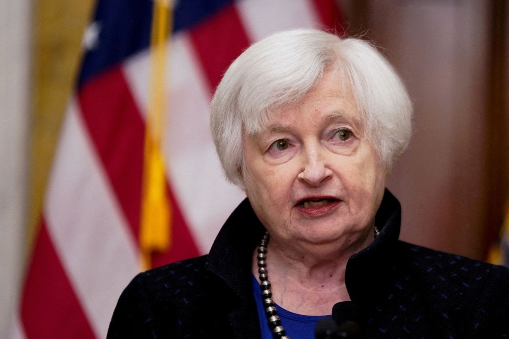 Treasury Secretary Janet Yellen speaks during a news conference at the Treasury Department in Washington, U.S., April 11, 2023.