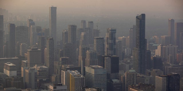 Toronto skyline seen with wildfire smoke