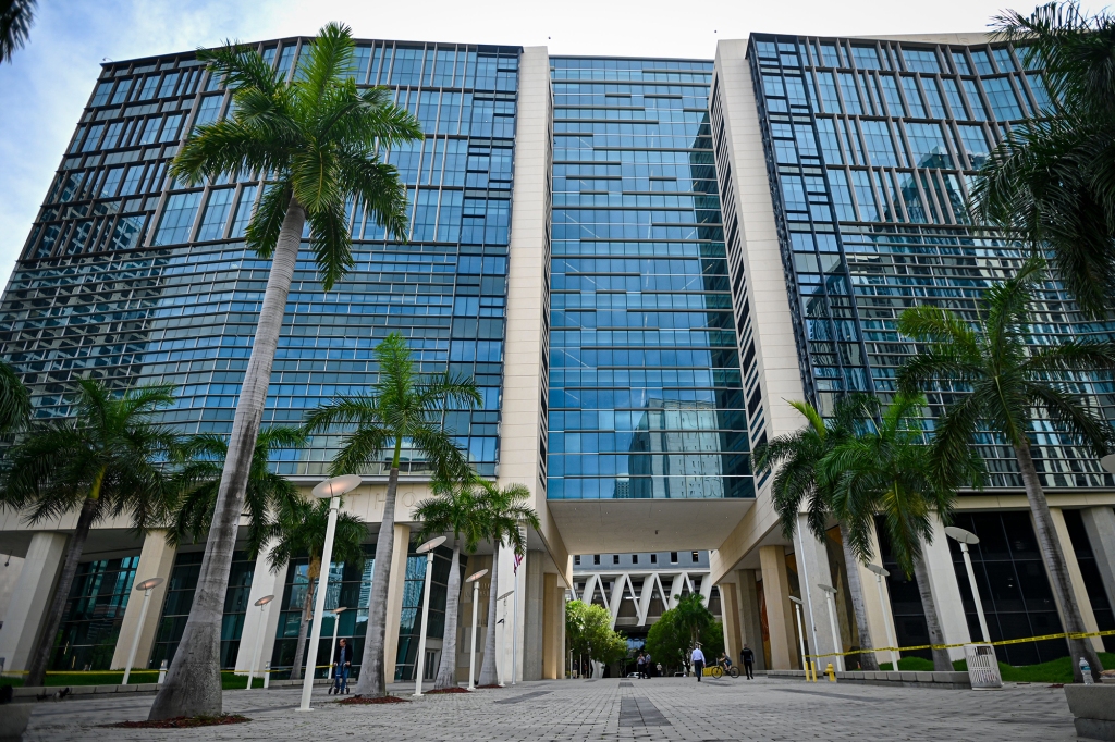 Security has been beefed up outside the Wilkie D. Ferguson, Jr. US Courthouse in Miami, Florida, as Trump's