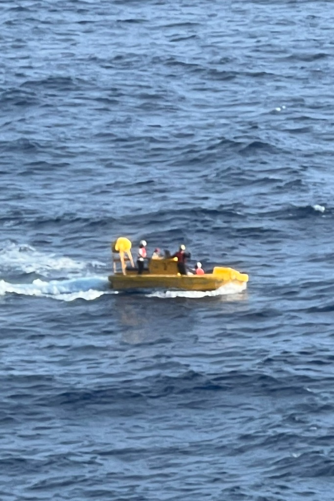 a small rescue boat and were able to locate her in the vast ocean and safely bring her back on board, according to the statement. 