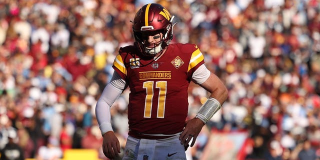 Carson Wentz stares on field