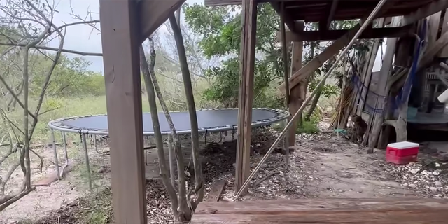 trampoline at campsite on Florida squatter island