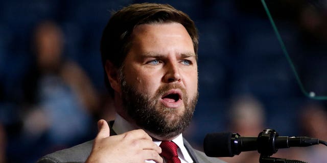 J.D. Vance, Ohio Republican at microphone