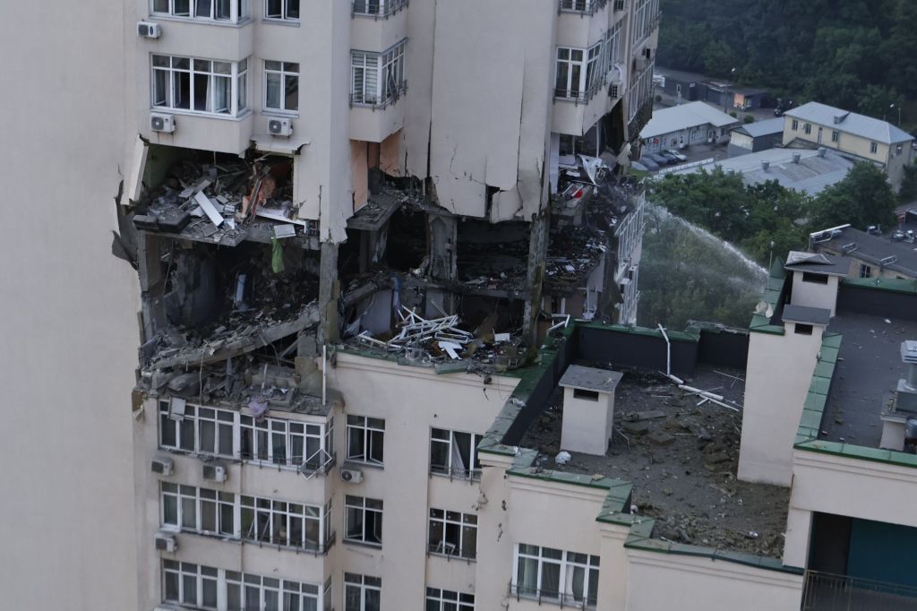 A Russian missile destroyed apartments in Kyiv on Saturday.