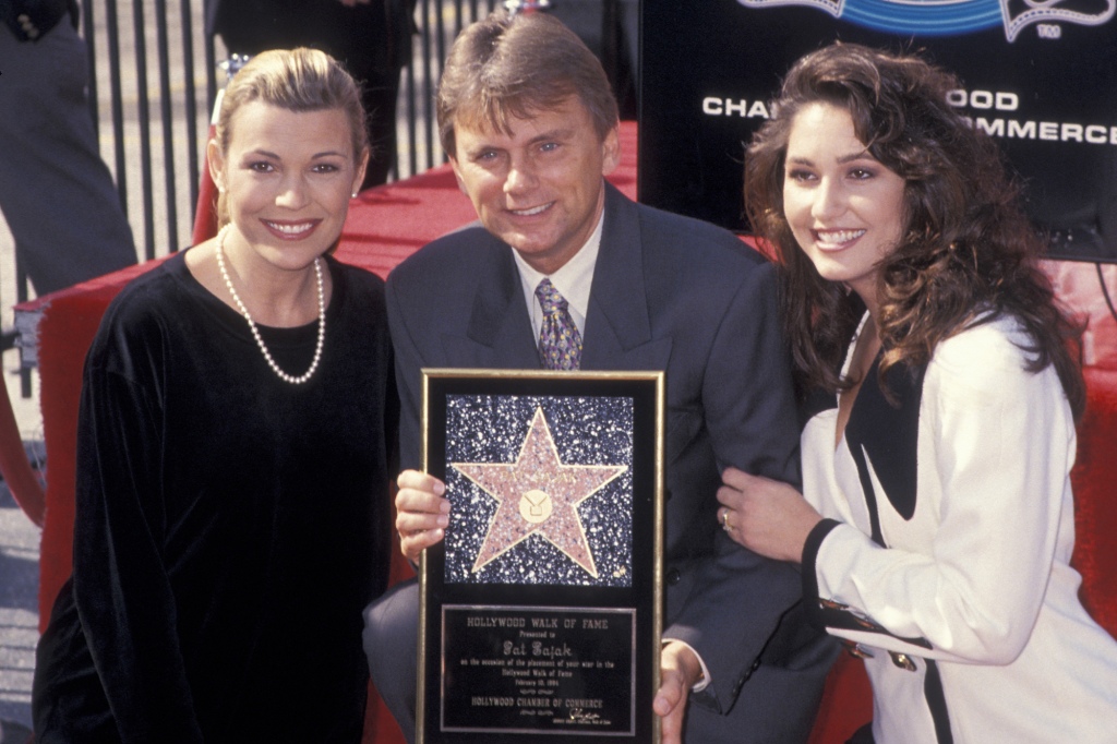 Pat Sajak, wife Lesly Brown, and Vanna White attending "Pat Sajak Receives Walk of Fame Star" on Feb. 10, 1994, at the Hollywood Walk of Fame.