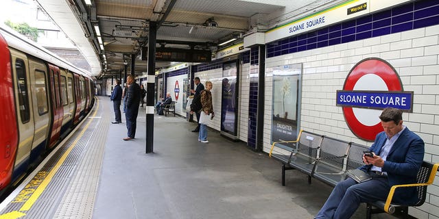 Subway passengers at Sloan Station in London