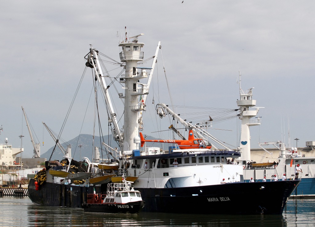 The Mexican tuna vessel "Maria Delia" is shown — the ship that rescued Australian sailor Tim Shaddock and his dog — after arriving at the port of Manzanillo, Colima State, on July 18, 2023. 