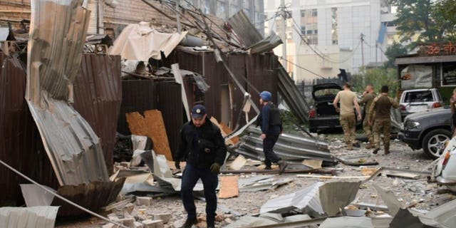 Debris from an attack in Ukraine