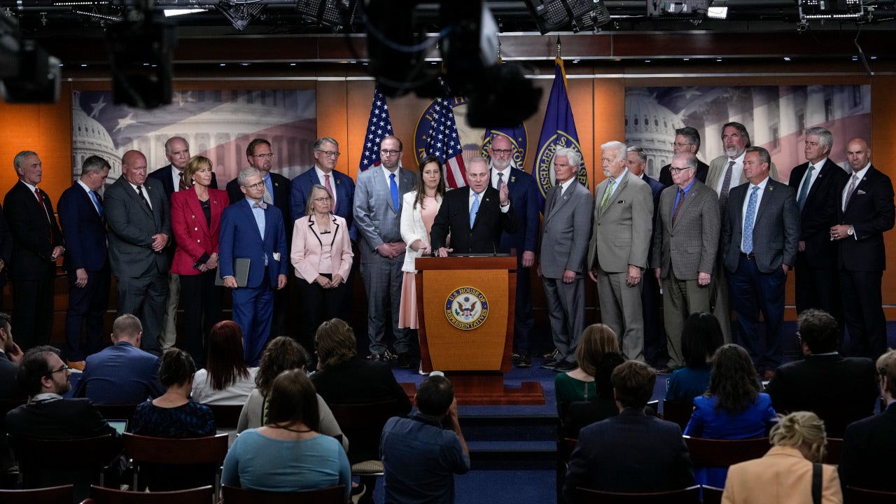 Republican lawmakers hold a news conference after their caucus meeting to discuss the debt limit deal