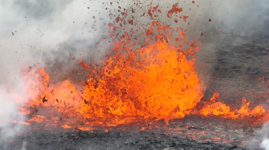 Lava spurts after the eruption of a volcano, on the Reykjanes peninsula, near the capital Reykjavik, in southwest Iceland, on July 10, 2023. 