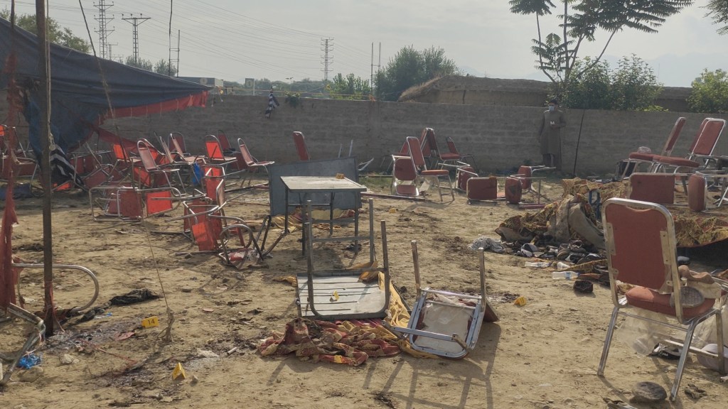 A general view of damaged property, following an explosion by a suicide bomber in Bajaur, Pakistan July 31, 2023. 