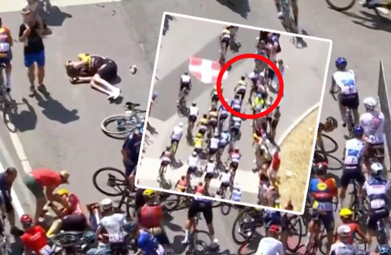Fan causes huge crash at Tour de France 2023 that sends riders ‘down like skittles’ on Stage 15