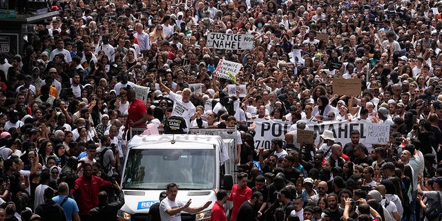 Large crowd of protesters in France